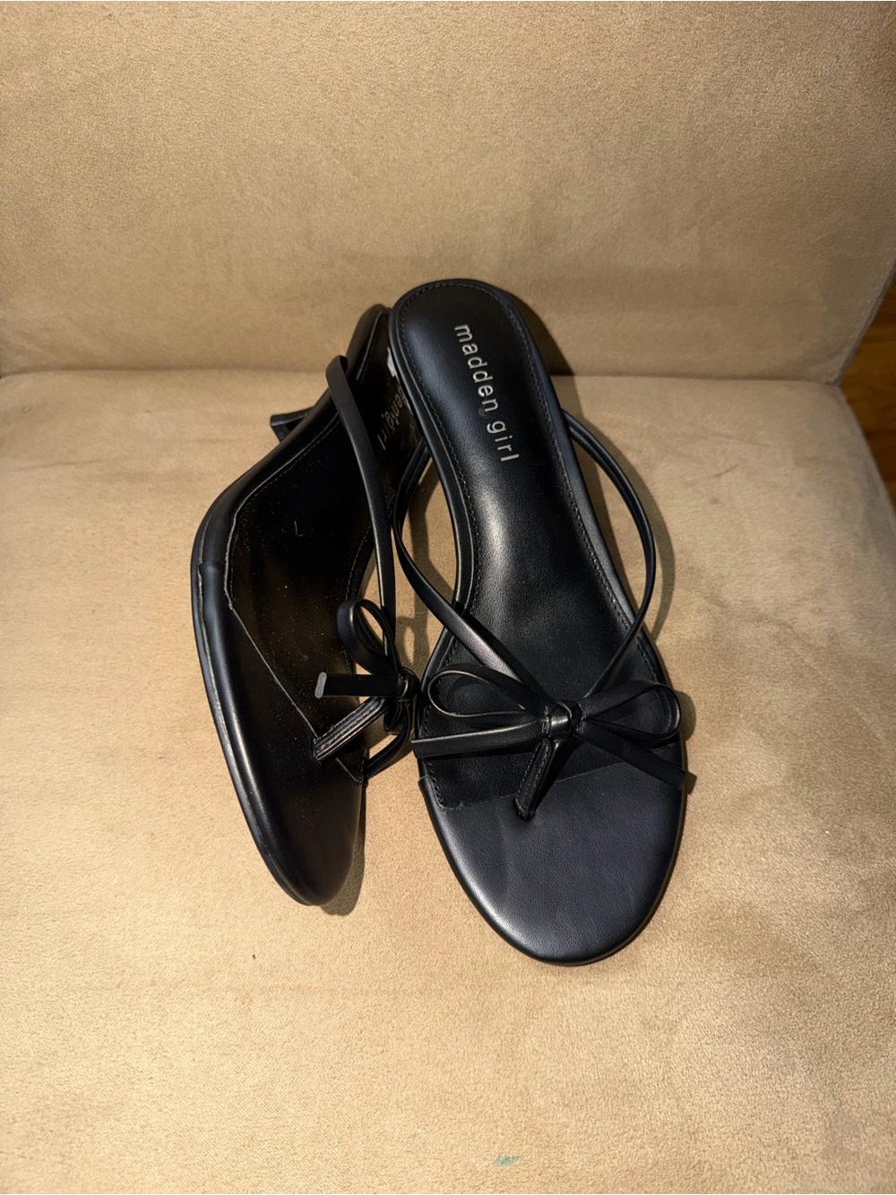 Madden Girl Black Bow Strappy Slide Mules